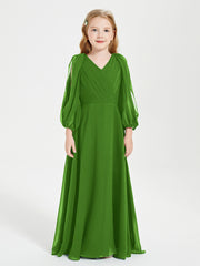 Modest Long Sleeved Junior Bridesmaid Gowns Moss