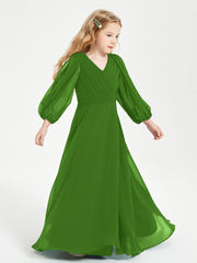 Modest Long Sleeved Junior Bridesmaid Gowns Moss