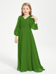 Modest Long Sleeved Junior Bridesmaid Gowns Moss