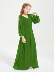 Modest Long Sleeved Junior Bridesmaid Gowns Moss