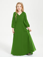 Modest Long Sleeved Junior Bridesmaid Gowns Moss