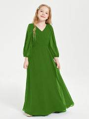 Modest Long Sleeved Junior Bridesmaid Gowns Moss