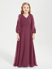 Modest Long Sleeved Junior Bridesmaid Gowns Mulberry