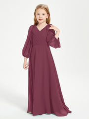 Modest Long Sleeved Junior Bridesmaid Gowns Mulberry