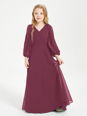 Modest Long Sleeved Junior Bridesmaid Gowns Mulberry