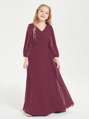 Modest Long Sleeved Junior Bridesmaid Gowns Mulberry