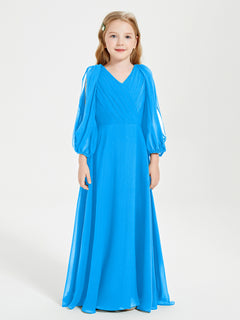 Modest Long Sleeved Junior Bridesmaid Gowns Ocean Blue