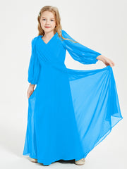 Modest Long Sleeved Junior Bridesmaid Gowns Ocean Blue