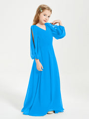 Modest Long Sleeved Junior Bridesmaid Gowns Ocean Blue