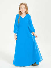Modest Long Sleeved Junior Bridesmaid Gowns Ocean Blue