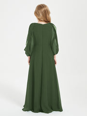 Modest Long Sleeved Junior Bridesmaid Gowns Olive Green