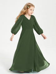 Modest Long Sleeved Junior Bridesmaid Gowns Olive Green