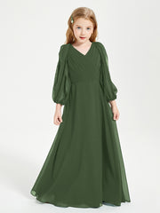 Modest Long Sleeved Junior Bridesmaid Gowns Olive Green