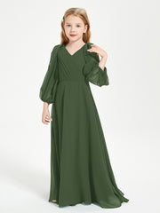 Modest Long Sleeved Junior Bridesmaid Gowns Olive Green