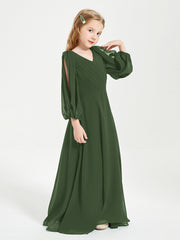 Modest Long Sleeved Junior Bridesmaid Gowns Olive Green