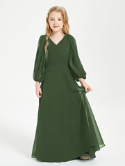 Modest Long Sleeved Junior Bridesmaid Gowns Olive Green