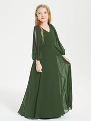 Modest Long Sleeved Junior Bridesmaid Gowns Olive Green