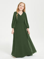 Modest Long Sleeved Junior Bridesmaid Gowns Olive Green