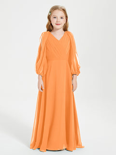 Modest Long Sleeved Junior Bridesmaid Gowns Orange