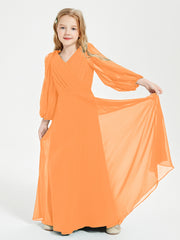 Modest Long Sleeved Junior Bridesmaid Gowns Orange