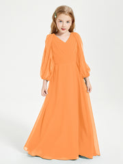 Modest Long Sleeved Junior Bridesmaid Gowns Orange