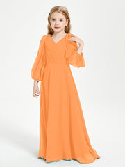 Modest Long Sleeved Junior Bridesmaid Gowns Orange