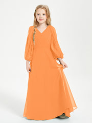 Modest Long Sleeved Junior Bridesmaid Gowns Orange