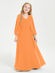 Modest Long Sleeved Junior Bridesmaid Gowns Orange