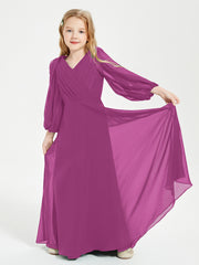 Modest Long Sleeved Junior Bridesmaid Gowns Orchid