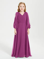 Modest Long Sleeved Junior Bridesmaid Gowns Orchid