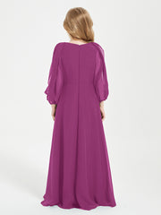 Modest Long Sleeved Junior Bridesmaid Gowns Orchid