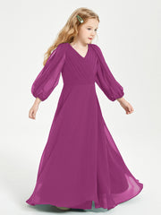 Modest Long Sleeved Junior Bridesmaid Gowns Orchid