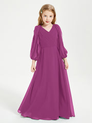 Modest Long Sleeved Junior Bridesmaid Gowns Orchid