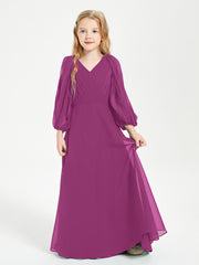 Modest Long Sleeved Junior Bridesmaid Gowns Orchid