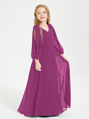 Modest Long Sleeved Junior Bridesmaid Gowns Orchid
