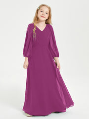 Modest Long Sleeved Junior Bridesmaid Gowns Orchid