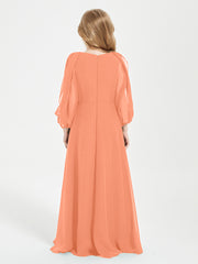 Modest Long Sleeved Junior Bridesmaid Gowns Papaya