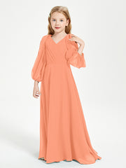 Modest Long Sleeved Junior Bridesmaid Gowns Papaya