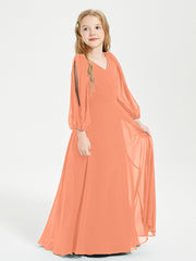 Modest Long Sleeved Junior Bridesmaid Gowns Papaya