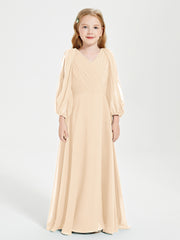 Modest Long Sleeved Junior Bridesmaid Gowns Peach