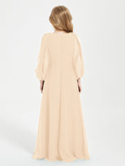 Modest Long Sleeved Junior Bridesmaid Gowns Peach