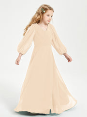Modest Long Sleeved Junior Bridesmaid Gowns Peach