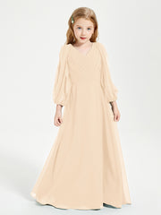 Modest Long Sleeved Junior Bridesmaid Gowns Peach