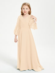 Modest Long Sleeved Junior Bridesmaid Gowns Peach
