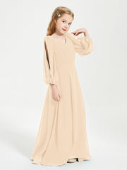 Modest Long Sleeved Junior Bridesmaid Gowns Peach
