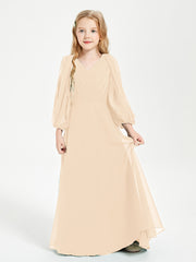 Modest Long Sleeved Junior Bridesmaid Gowns Peach