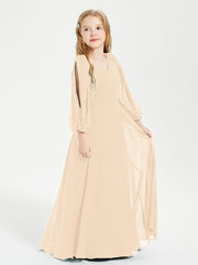 Modest Long Sleeved Junior Bridesmaid Gowns Peach