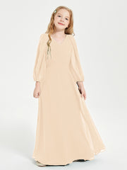 Modest Long Sleeved Junior Bridesmaid Gowns Peach