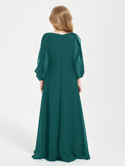 Modest Long Sleeved Junior Bridesmaid Gowns Peacock