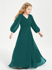 Modest Long Sleeved Junior Bridesmaid Gowns Peacock